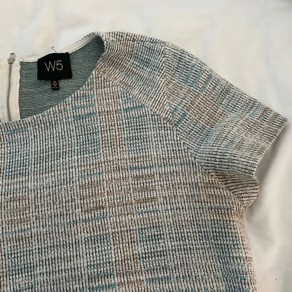 W5 Knit Textured Blue Beige Fringe Bottom Shirt Size XL - Picture 8 of 8